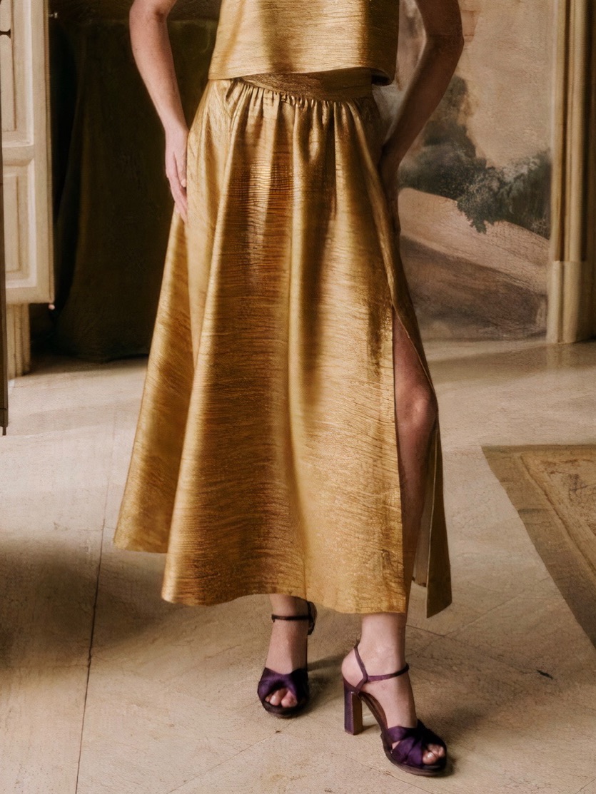 Nwt Sezane Editions Midi Sophie Pleated Gold Skirt